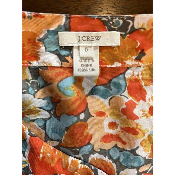 J Crew Womens Sz 0 Orange‎ Floral Wrap Front Tie Neck Silk Sleeveless Blouse - Picture 11 of 11